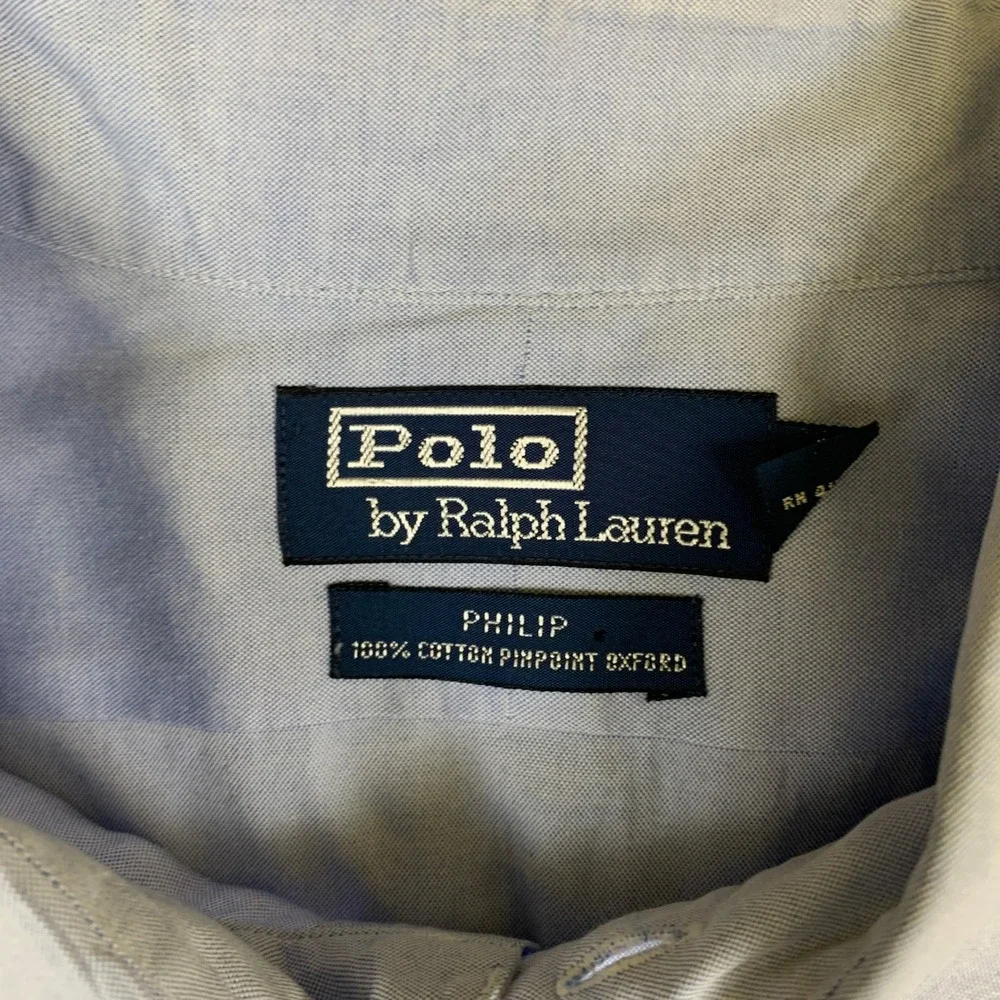 Polo Ralph Lauren Philip Dress Shirt Mens 17 33 Blue Pinpoint Oxford French Cuff